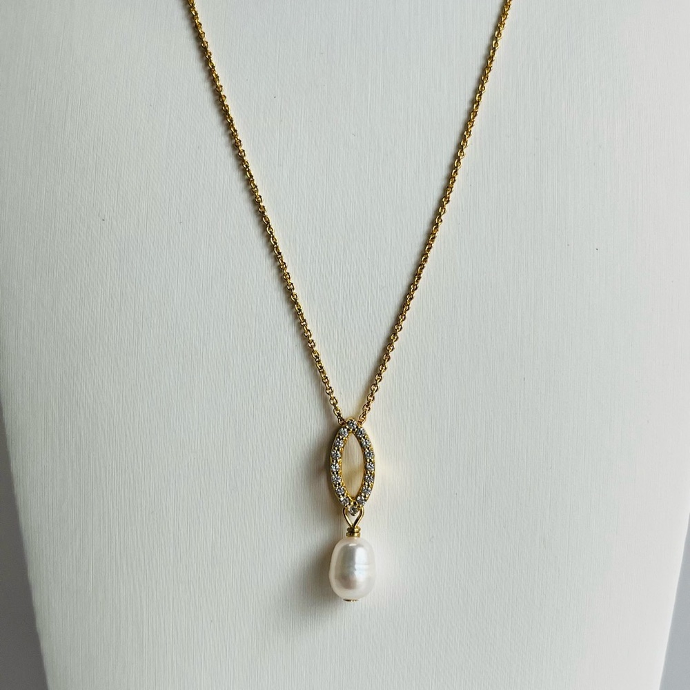 White Cultured Pearl and Pave Cubic Zirconia Pendant
Necklace - Picture 3 of 11